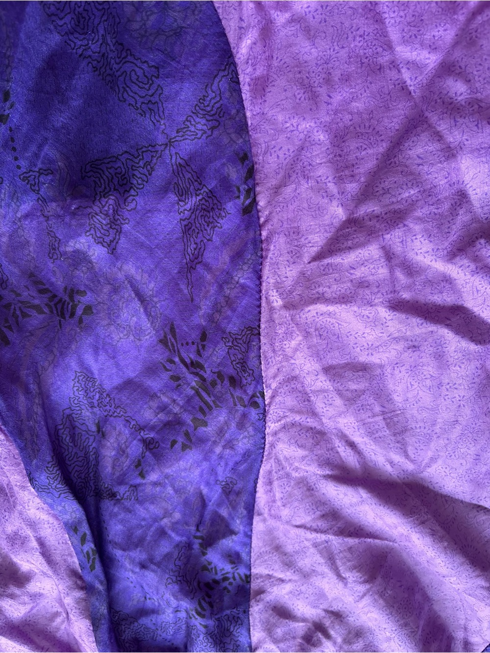Vintage 90s Purple Patchwork Flowy 100% Silk Women's Whimsical Witchy Skirt - Picture 6 of 7